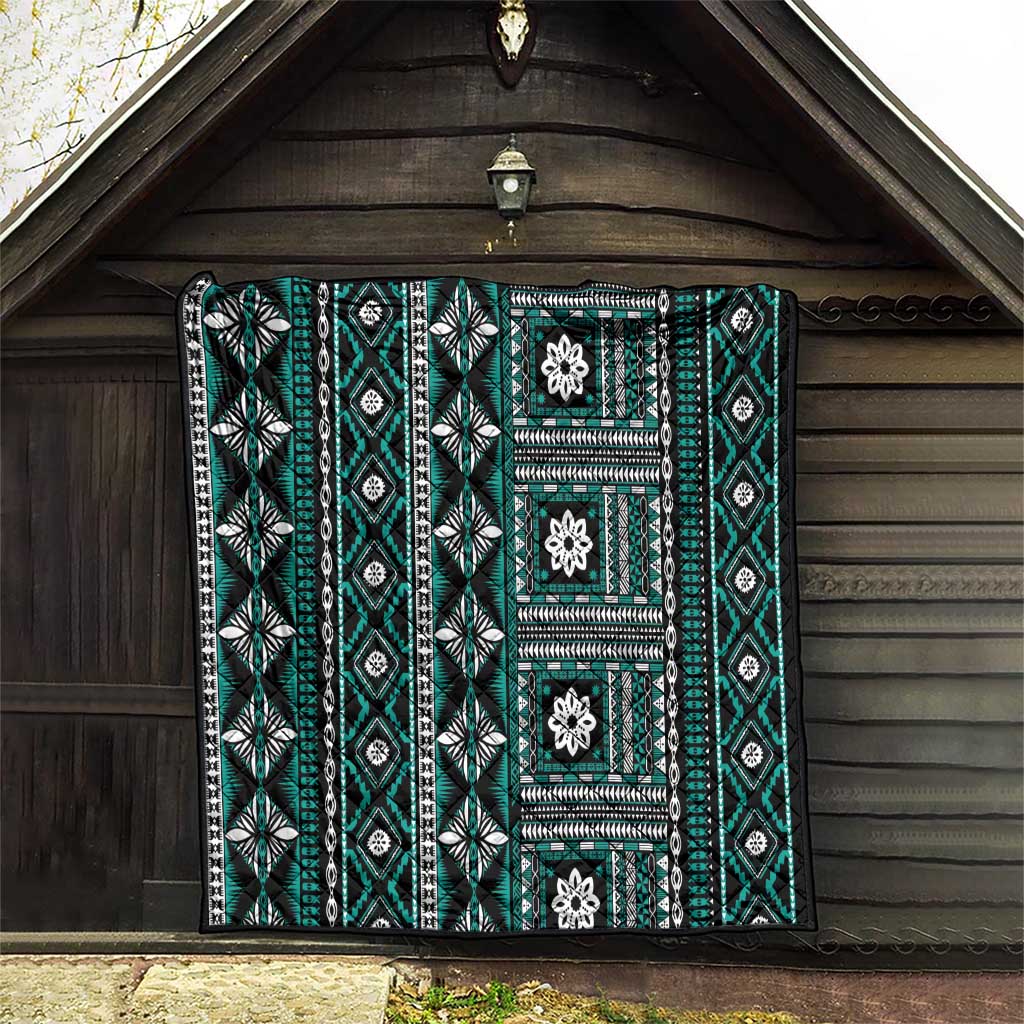Fiji Masi Tapa Pattern Teal Quilt - Polynesian Pride
