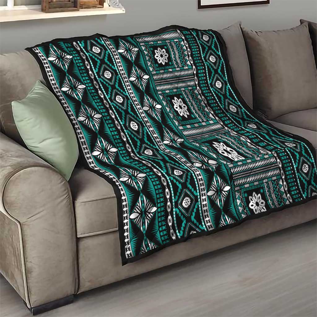 Fiji Masi Tapa Pattern Teal Quilt - Polynesian Pride