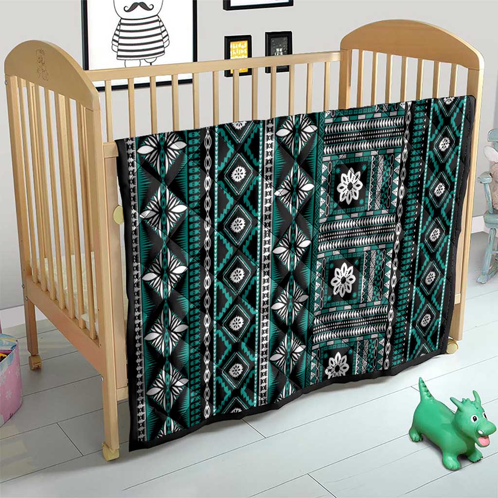 Fiji Masi Tapa Pattern Teal Quilt - Polynesian Pride