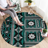 Fiji Masi Tapa Pattern Teal Round Carpet - Polynesian Pride
