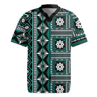 Fiji Masi Tapa Pattern Teal Rugby Jersey - Polynesian Pride