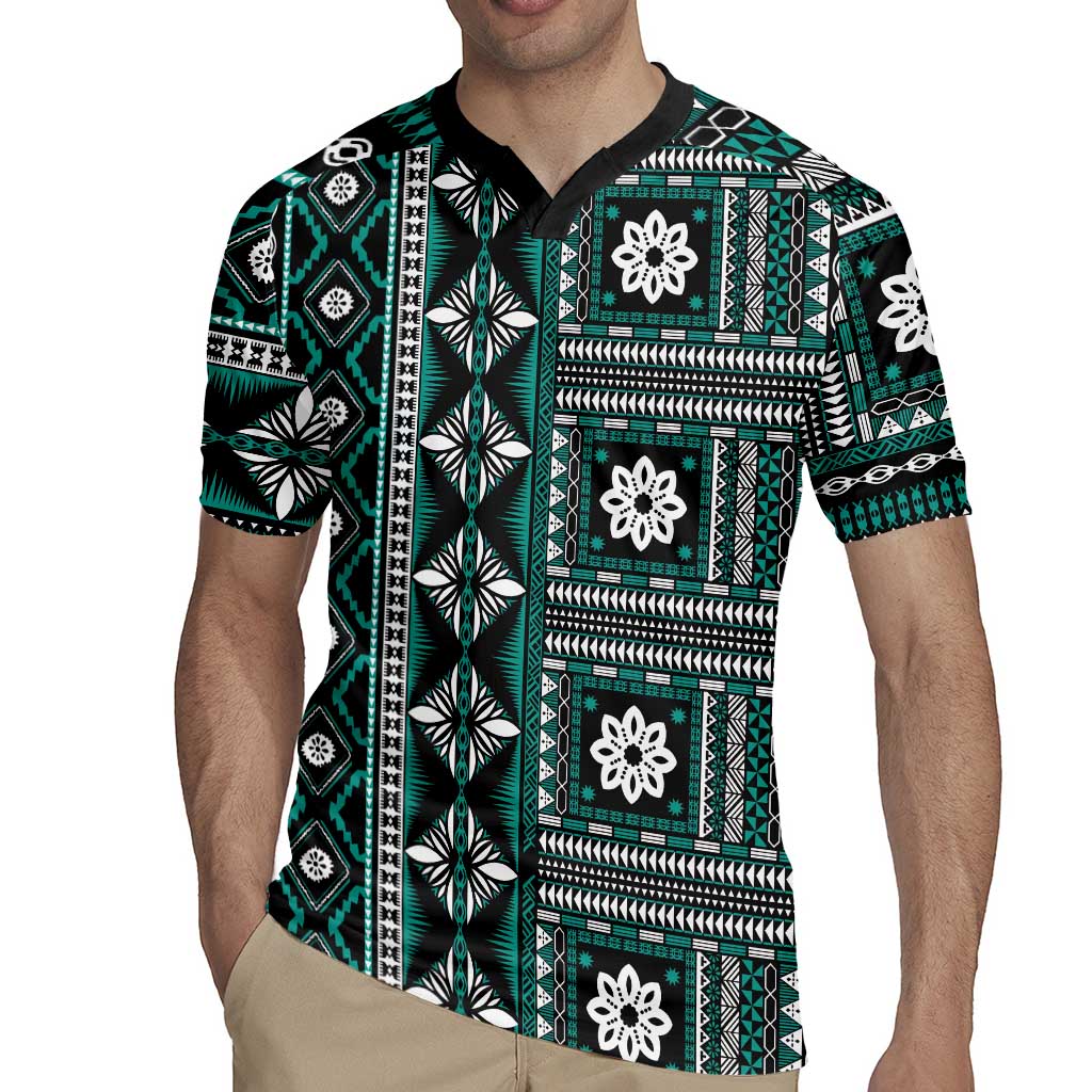 Fiji Masi Tapa Pattern Teal Rugby Jersey - Polynesian Pride
