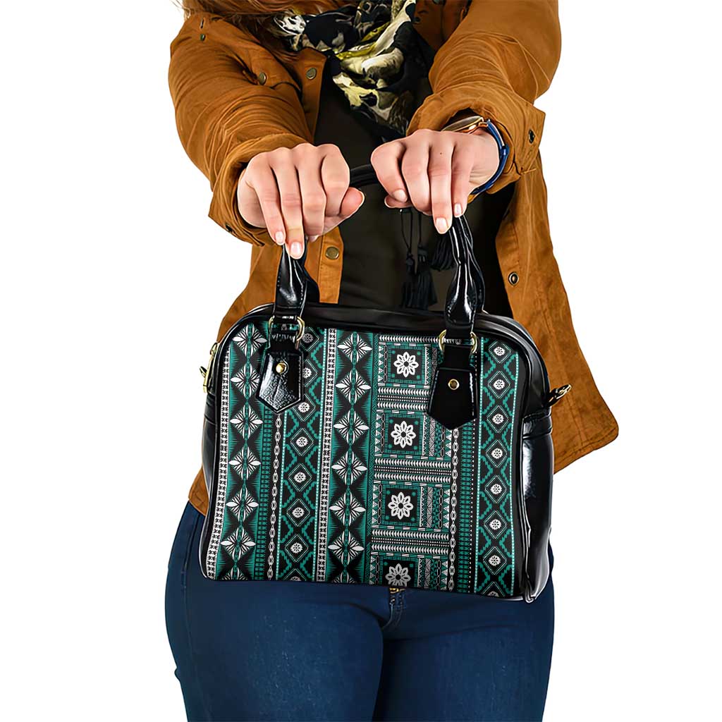 Fiji Masi Tapa Pattern Teal Shoulder Handbag LT01 One Size Teal - Polynesian Pride