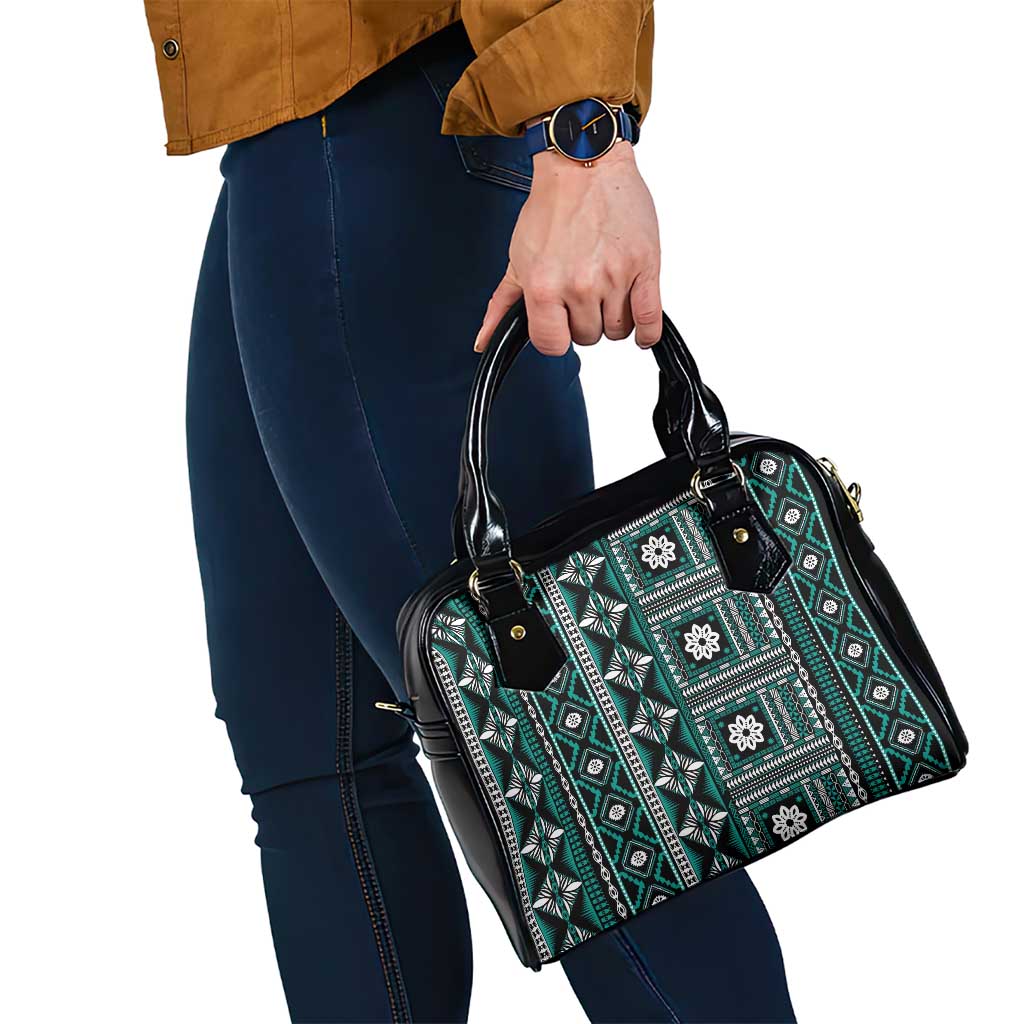 Fiji Masi Tapa Pattern Teal Shoulder Handbag LT01 - Polynesian Pride