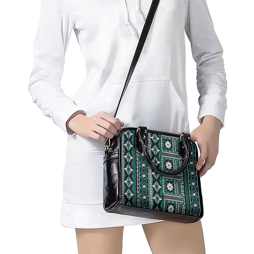 Fiji Masi Tapa Pattern Teal Shoulder Handbag LT01 - Polynesian Pride