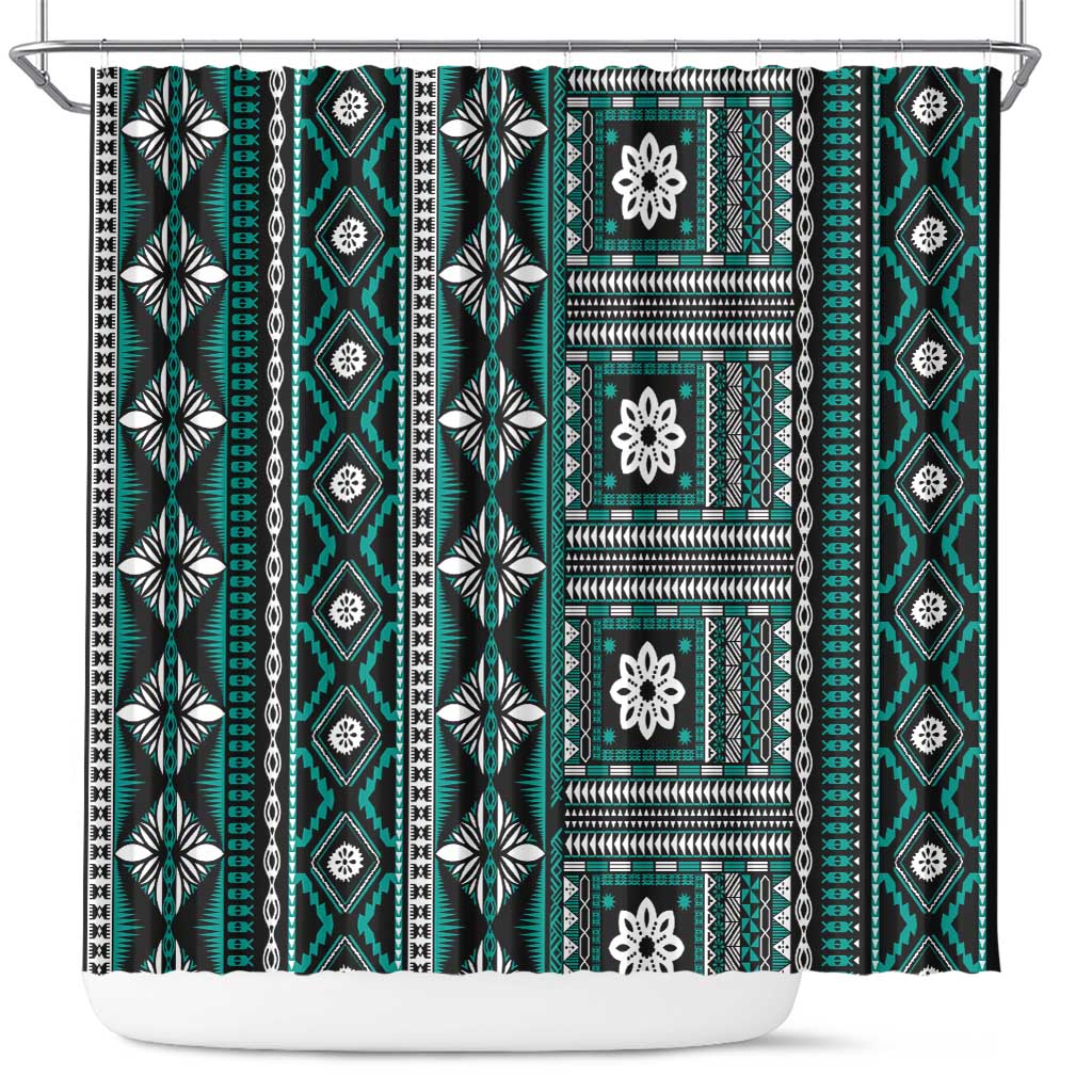 Fiji Masi Tapa Pattern Teal Shower Curtain - Polynesian Pride