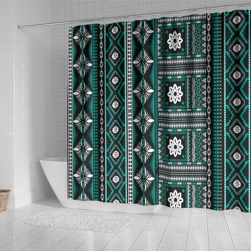 Fiji Masi Tapa Pattern Teal Shower Curtain - Polynesian Pride