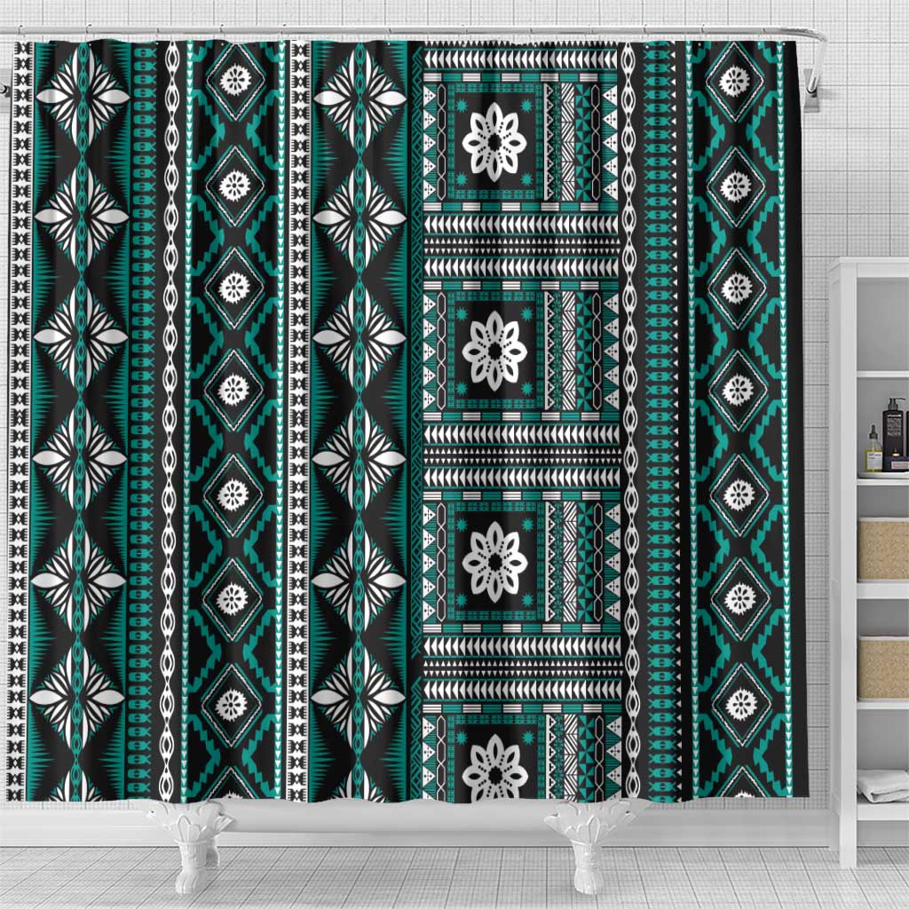 Fiji Masi Tapa Pattern Teal Shower Curtain - Polynesian Pride