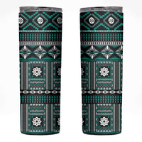 Fiji Masi Tapa Pattern Teal Skinny Tumbler - Polynesian Pride