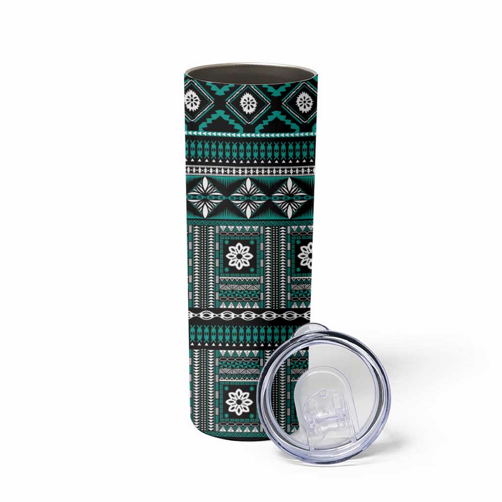 Fiji Masi Tapa Pattern Teal Skinny Tumbler - Polynesian Pride