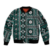 Fiji Masi Tapa Pattern Teal Sleeve Zip Bomber Jacket LT01 Unisex Teal - Polynesian Pride
