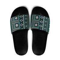 Fiji Masi Tapa Pattern Teal Slide Sandals LT01 Teal - Polynesian Pride