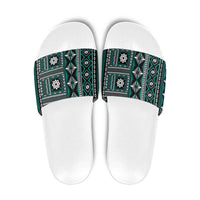 Fiji Masi Tapa Pattern Teal Slide Sandals LT01 Teal - Polynesian Pride