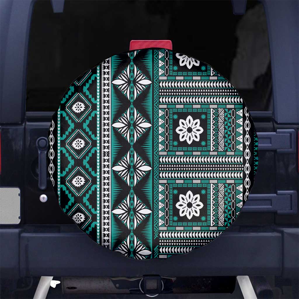 Fiji Masi Tapa Pattern Teal Spare Tire Cover LT01 No hole Teal - Polynesian Pride