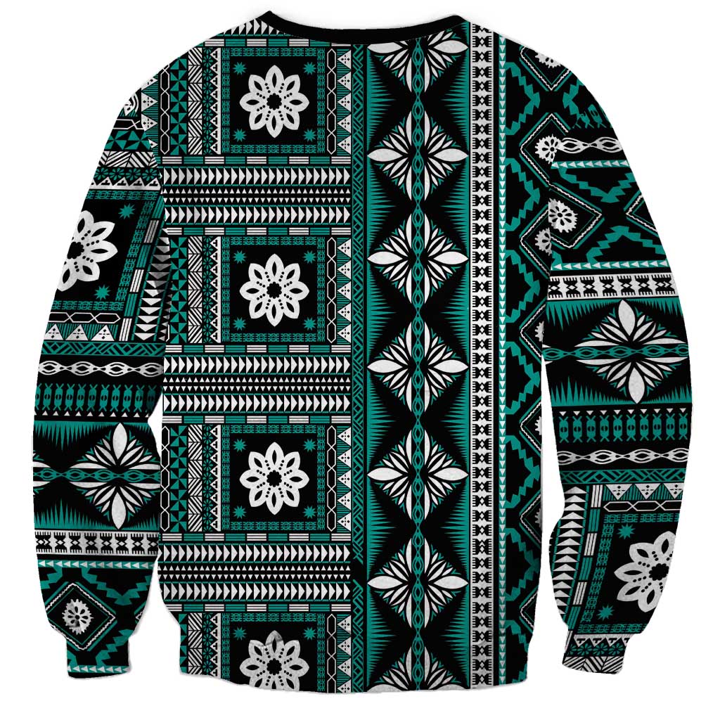 Fiji Masi Tapa Pattern Teal Sweatshirt - Polynesian Pride
