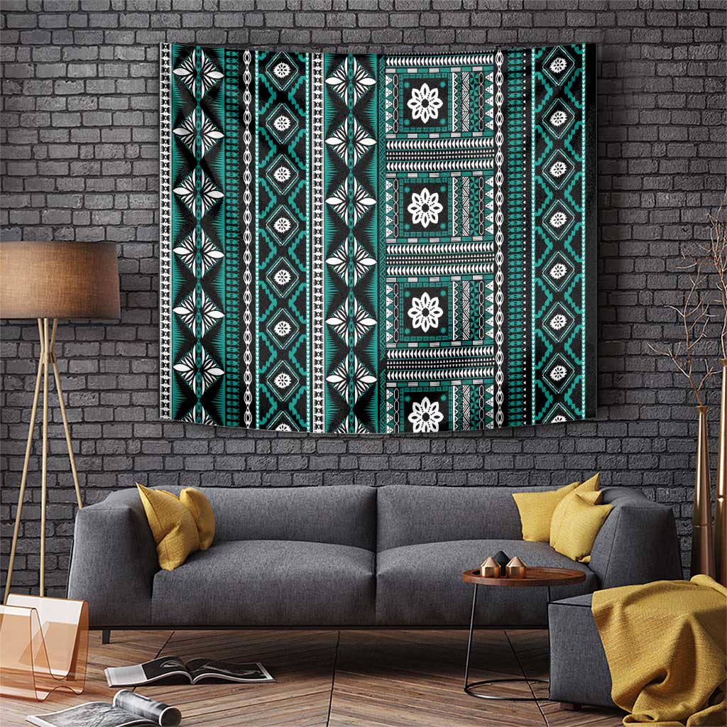 Fiji Masi Tapa Pattern Teal Tapestry LT01 Teal - Polynesian Pride