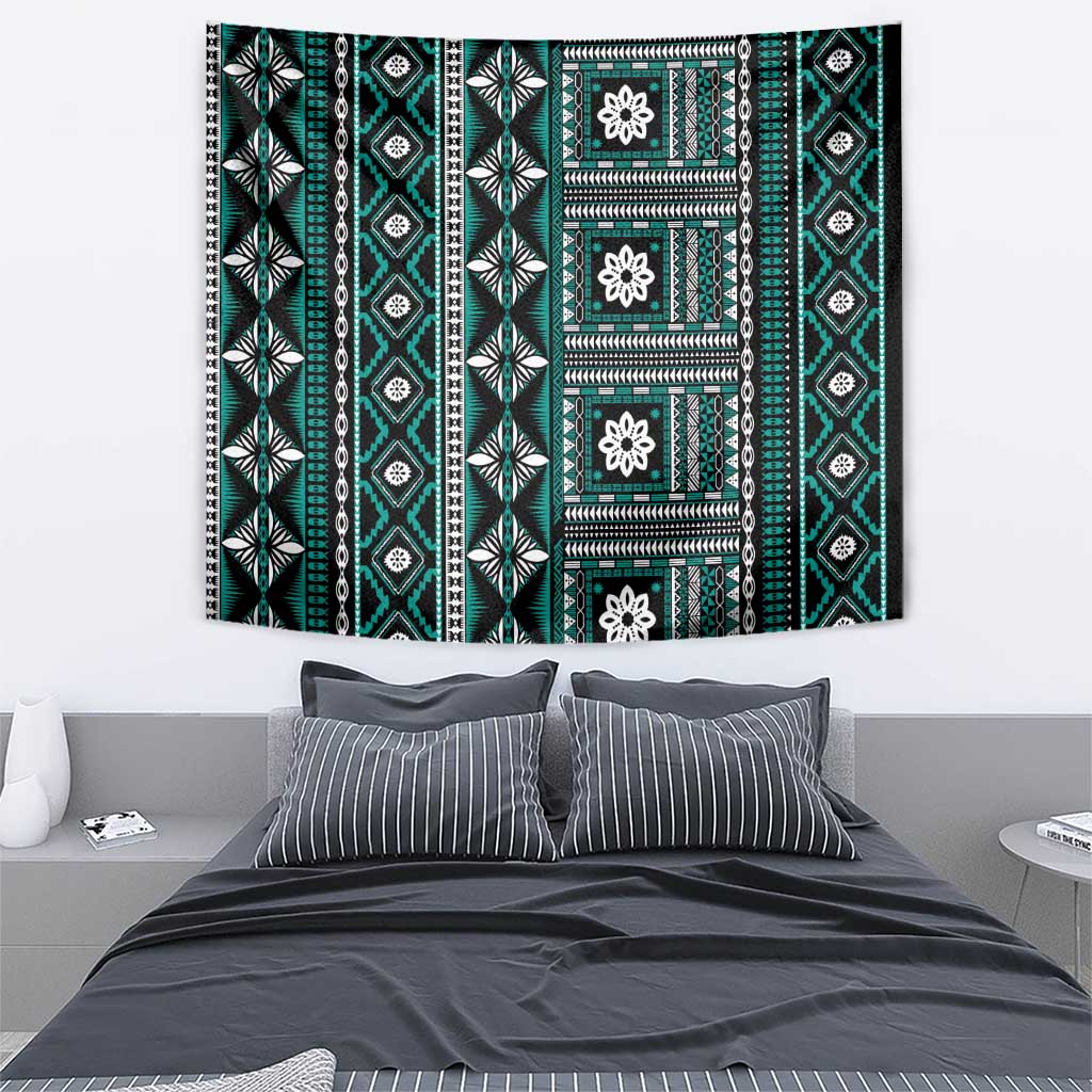 Fiji Masi Tapa Pattern Teal Tapestry LT01 - Polynesian Pride
