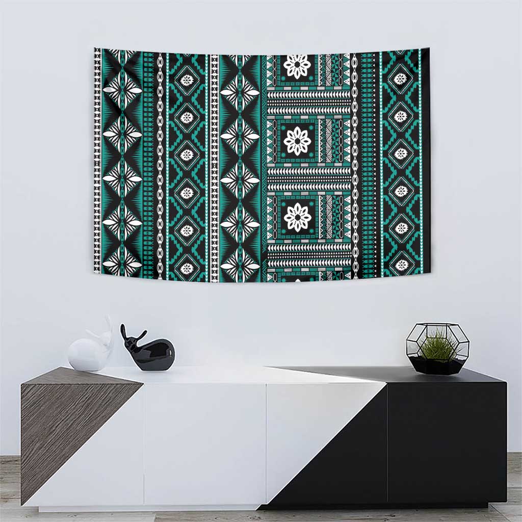 Fiji Masi Tapa Pattern Teal Tapestry LT01 - Polynesian Pride
