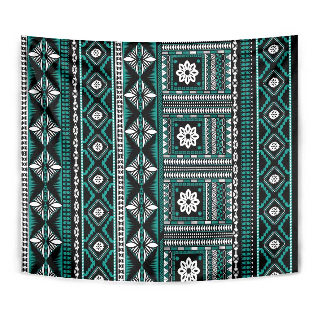 Fiji Masi Tapa Pattern Teal Tapestry LT01 - Polynesian Pride