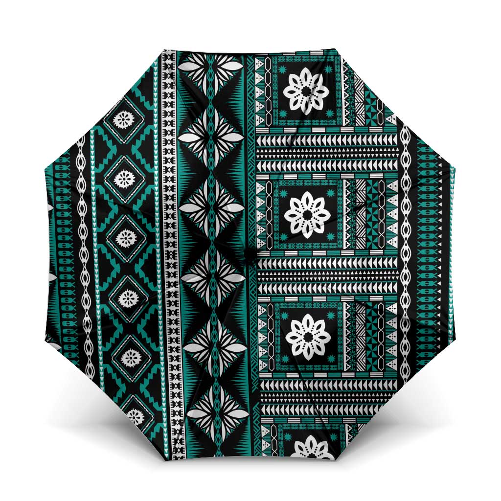 Fiji Masi Tapa Pattern Teal Umbrella - Polynesian Pride
