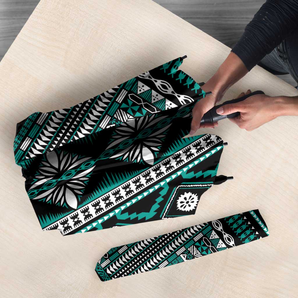 Fiji Masi Tapa Pattern Teal Umbrella - Polynesian Pride