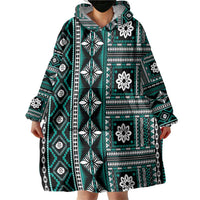 Fiji Masi Tapa Pattern Teal Wearable Blanket Hoodie - Polynesian Pride