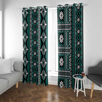 Fiji Masi Tapa Pattern Teal Window Curtain - Polynesian Pride