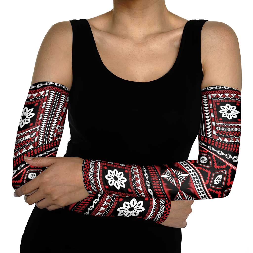 Fiji Masi Tapa Pattern Red Arm Sleeves - Polynesian Pride