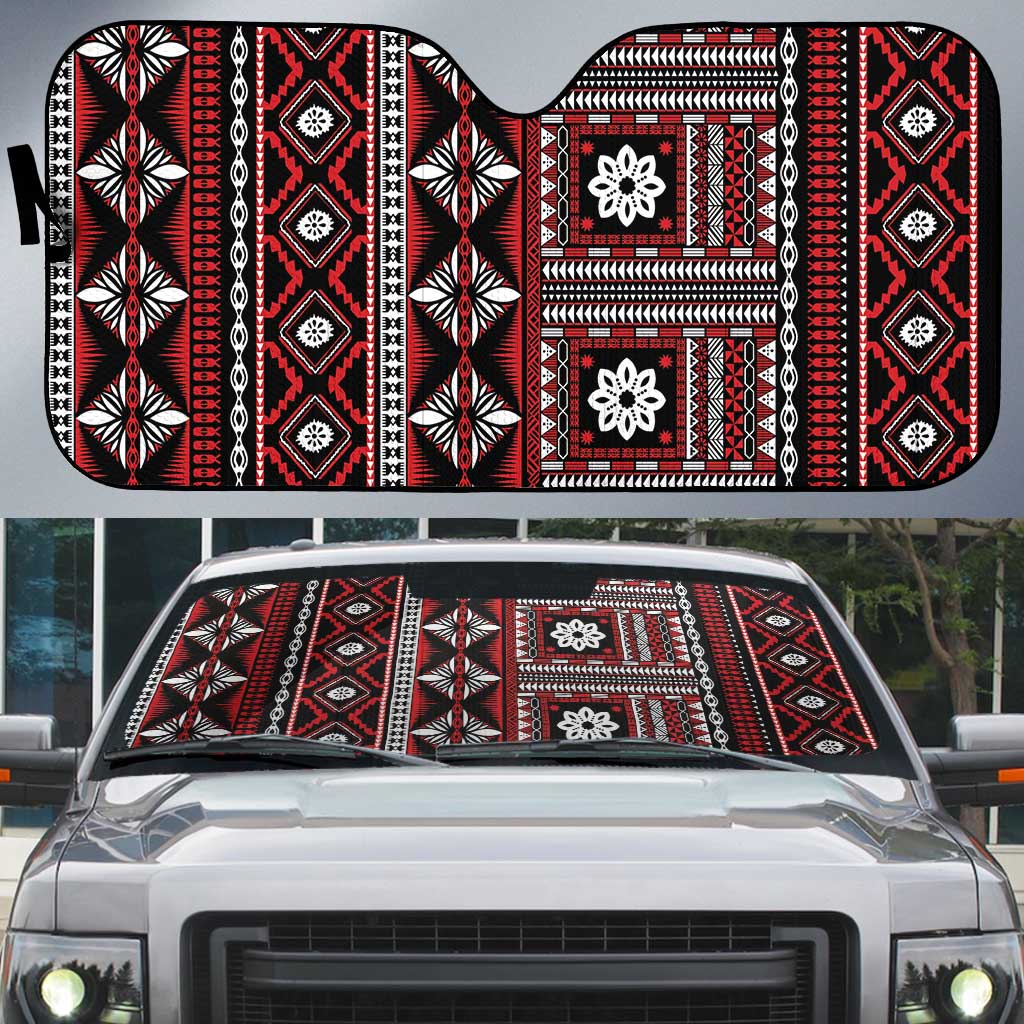 Fiji Masi Tapa Pattern Red Auto Sun Shade - Polynesian Pride
