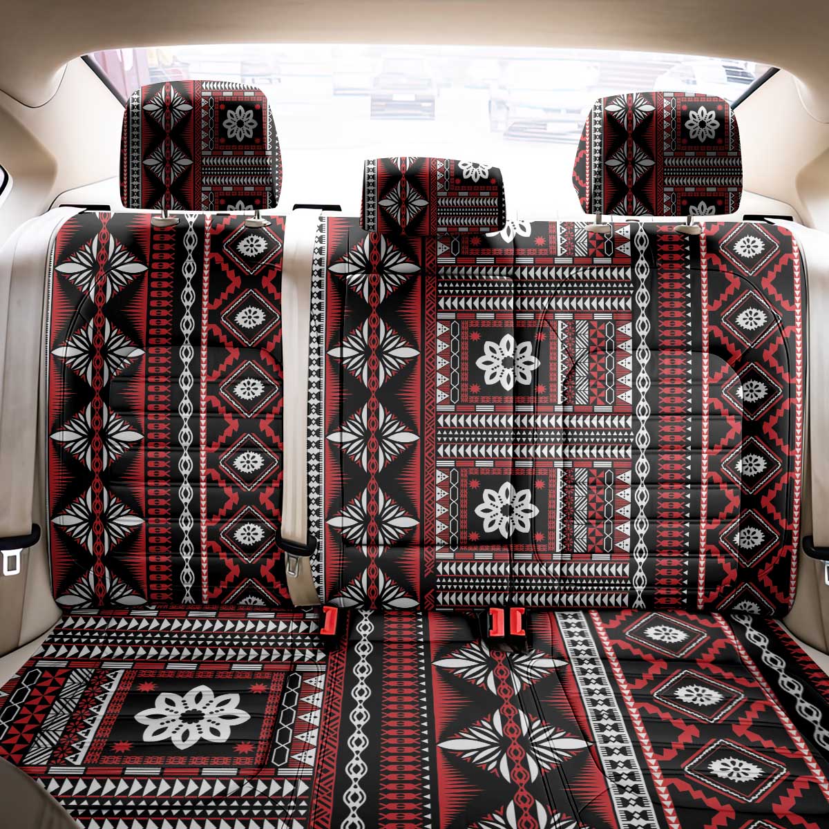 Fiji Masi Tapa Pattern Red Back Car Seat Cover - Polynesian Pride