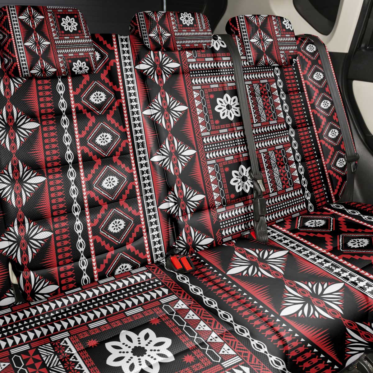 Fiji Masi Tapa Pattern Red Back Car Seat Cover - Polynesian Pride