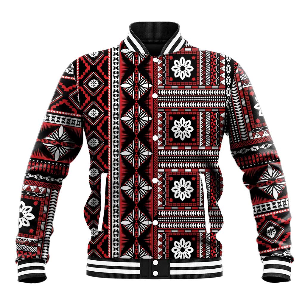 Fiji Masi Tapa Pattern Red Baseball Jacket - Polynesian Pride