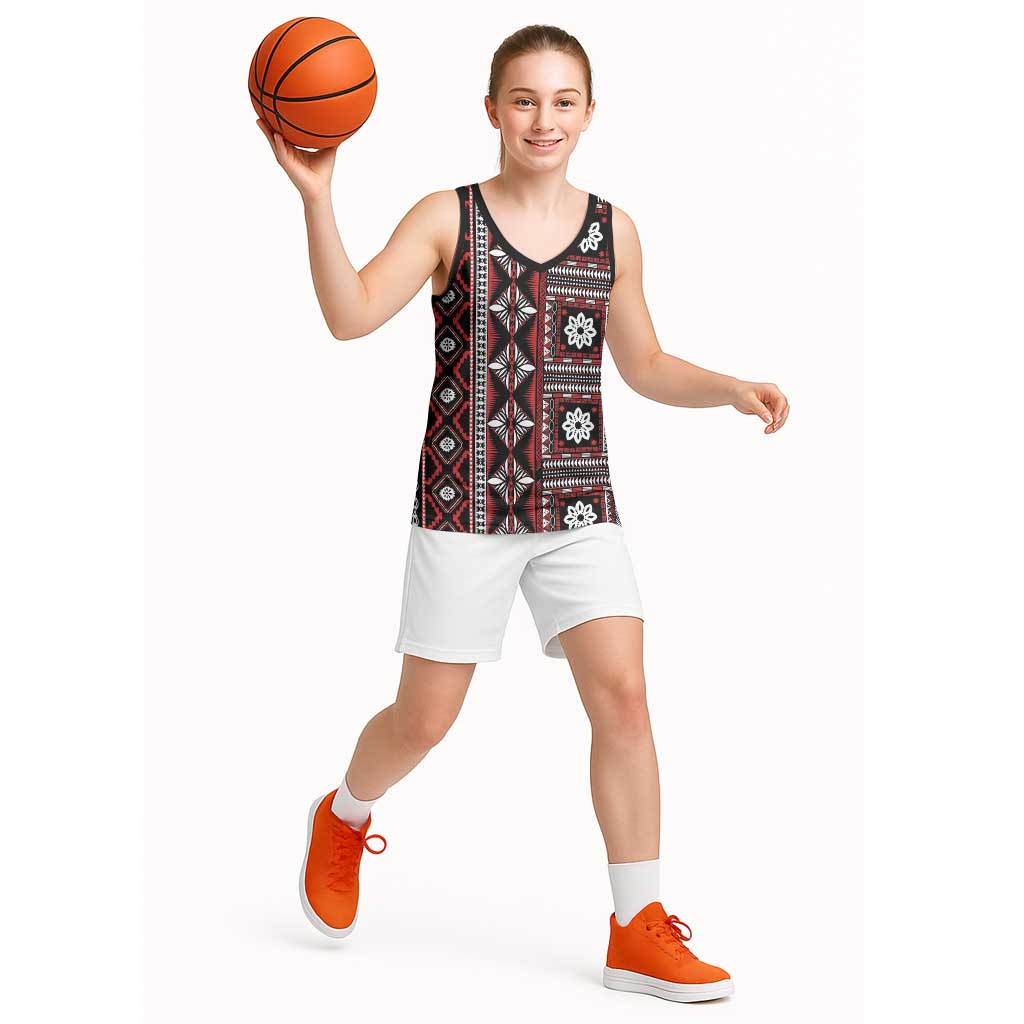Fiji Masi Tapa Pattern Red Basketball Jersey - Polynesian Pride