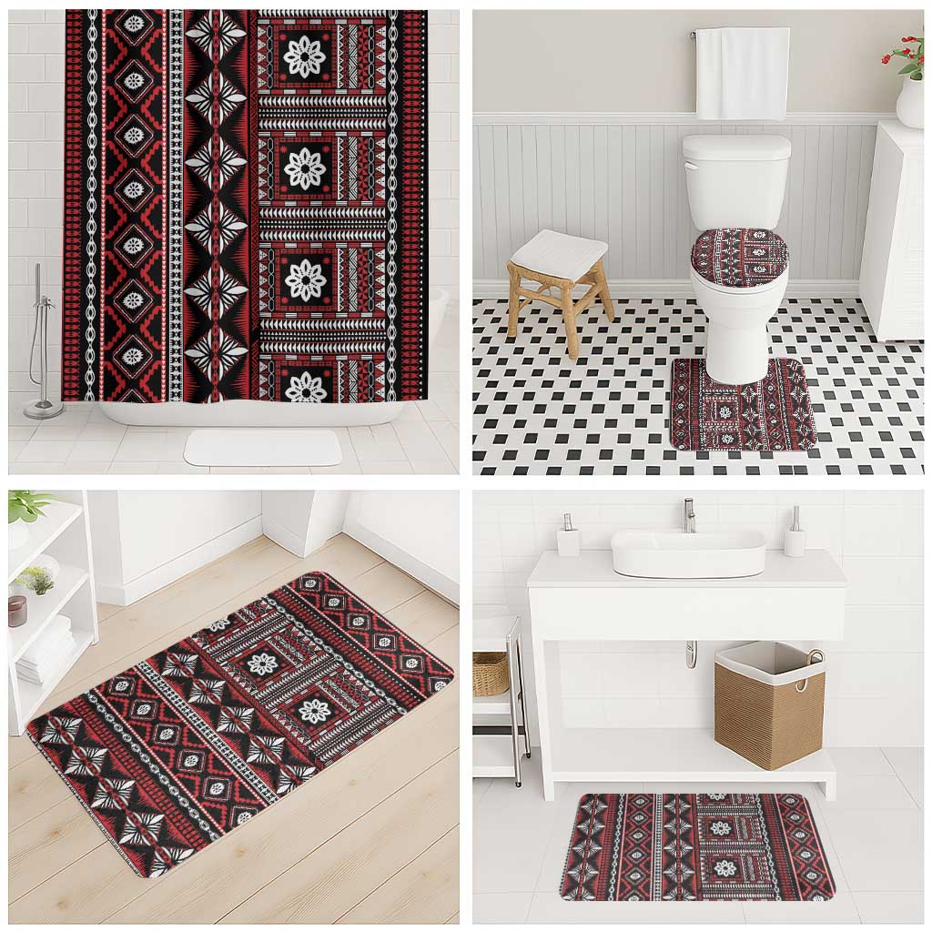 Fiji Masi Tapa Pattern Red Bathroom Set - Polynesian Pride
