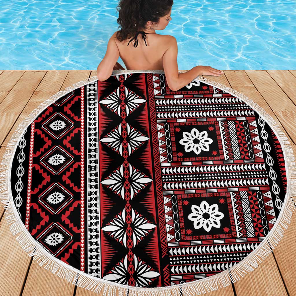 Fiji Masi Tapa Pattern Red Beach Blanket LT01 - Polynesian Pride
