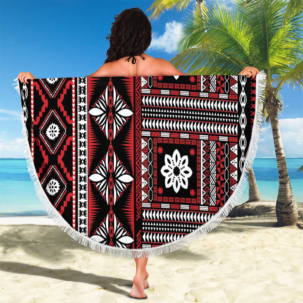 Fiji Masi Tapa Pattern Red Beach Blanket LT01 - Polynesian Pride