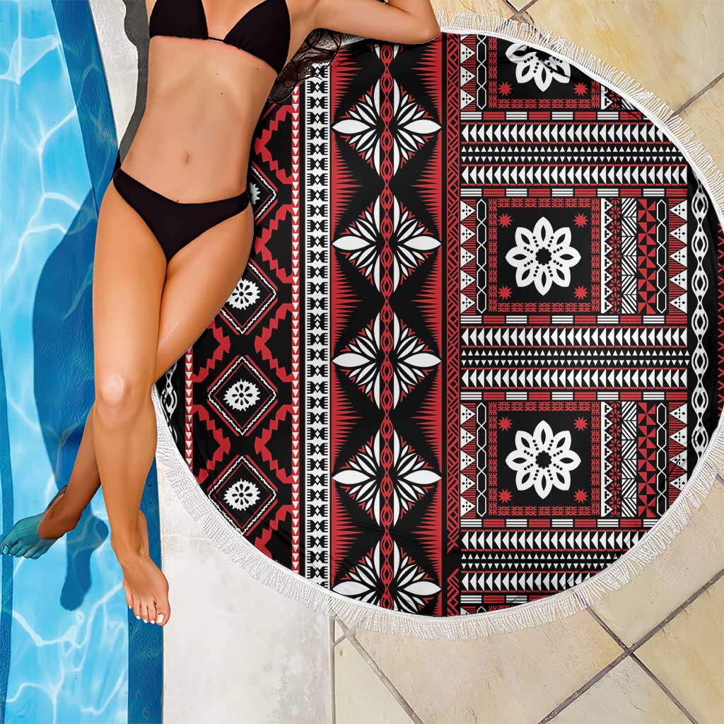 Fiji Masi Tapa Pattern Red Beach Blanket LT01 - Polynesian Pride