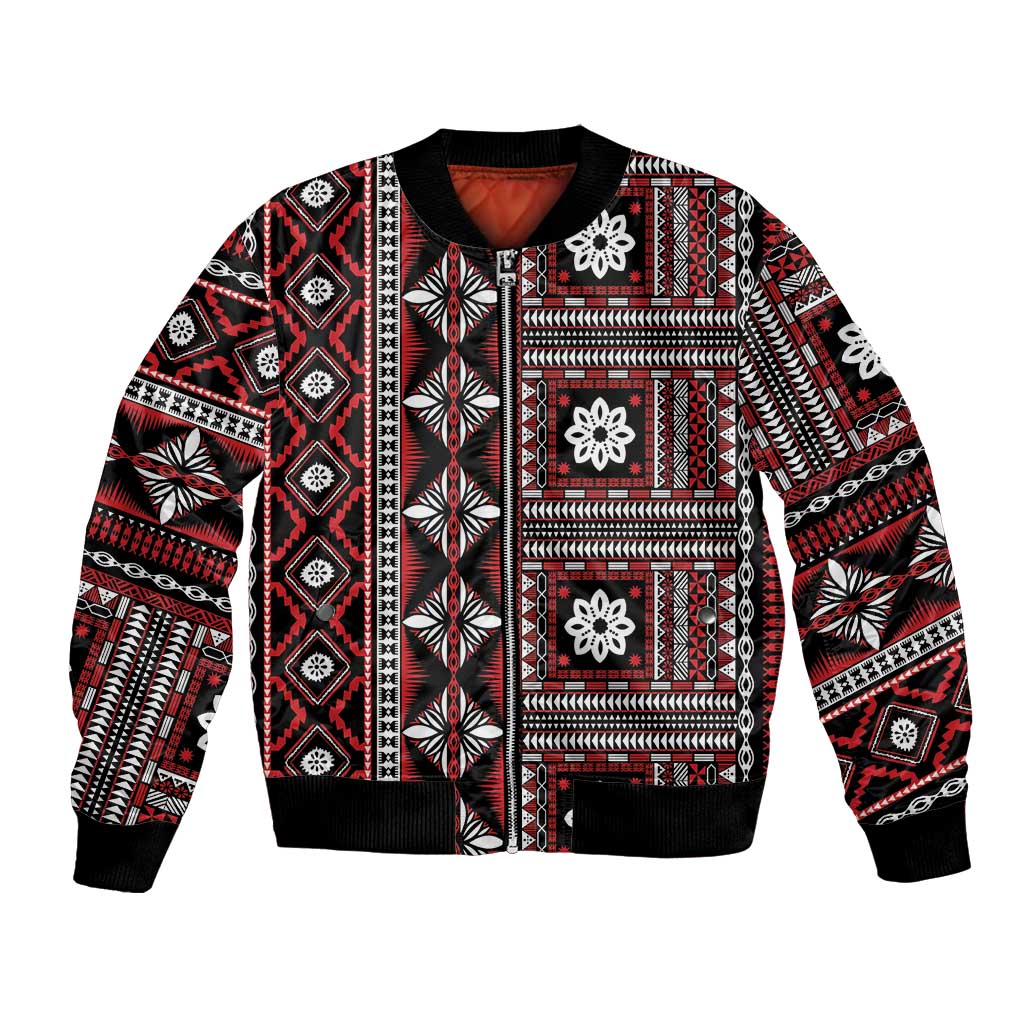 Fiji Masi Tapa Pattern Red Bomber Jacket LT01 Unisex Red - Polynesian Pride