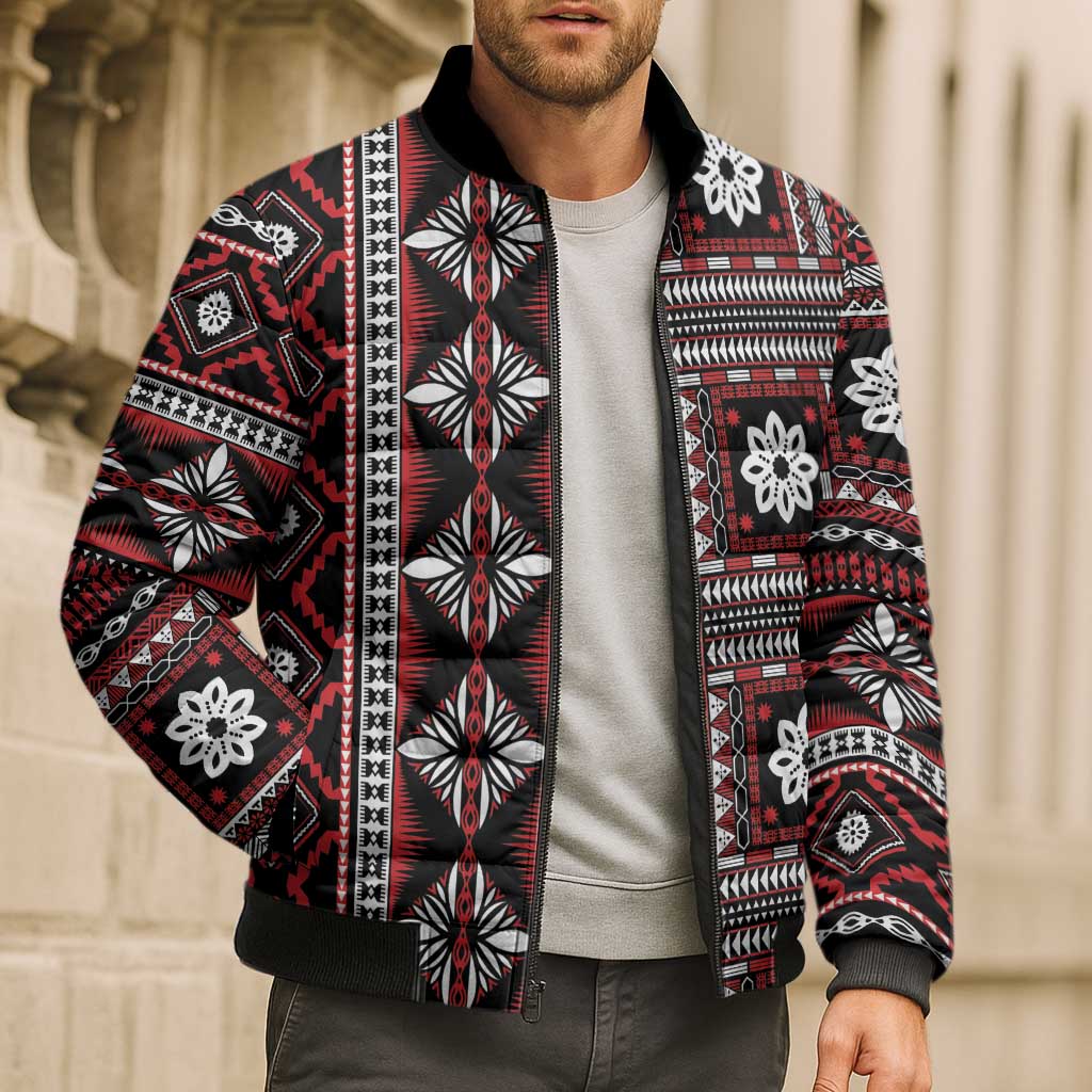 Fiji Masi Tapa Pattern Red Bomber Puffer Jacket - Polynesian Pride