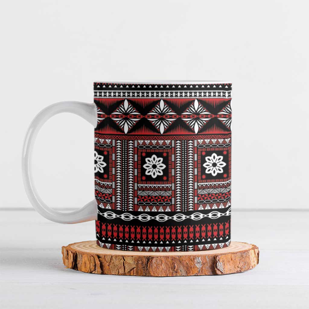 Fiji Masi Tapa Pattern Red Ceramic Mug - Polynesian Pride