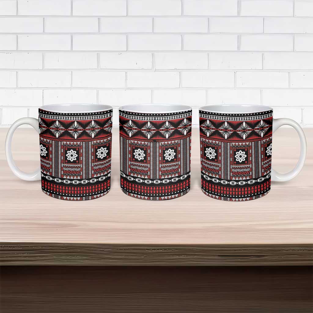 Fiji Masi Tapa Pattern Red Ceramic Mug - Polynesian Pride