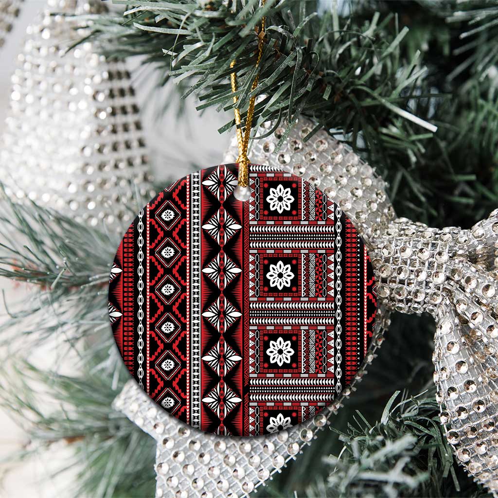 Fiji Masi Tapa Pattern Red Ceramic Ornament LT01 - Polynesian Pride