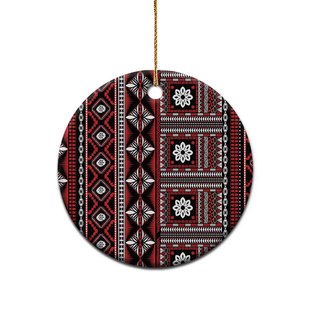 Fiji Masi Tapa Pattern Red Ceramic Ornament LT01 - Polynesian Pride