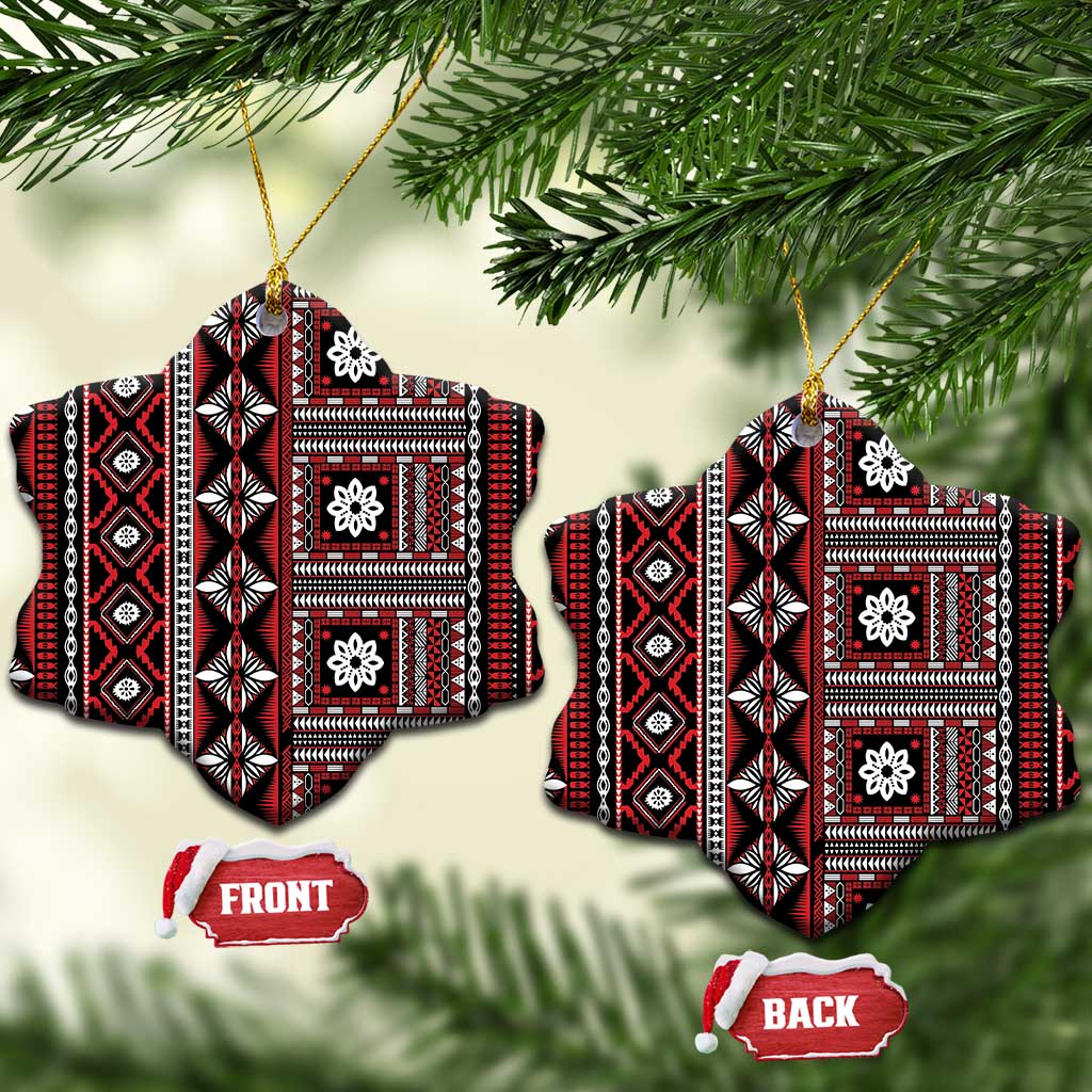 Fiji Masi Tapa Pattern Red Ceramic Ornament LT01 Snow Flake Red - Polynesian Pride