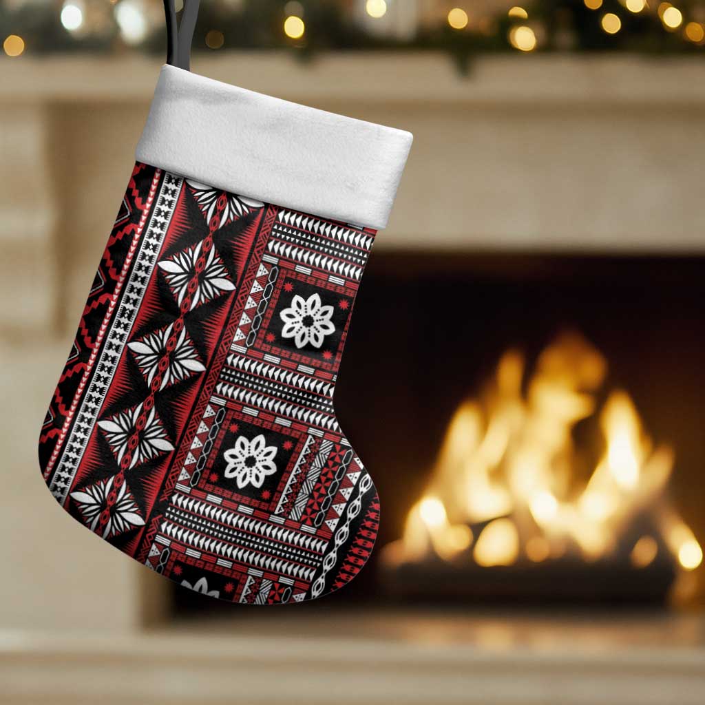 Fiji Masi Tapa Pattern Red Christmas Stocking LT01 Set of 2 Red - Polynesian Pride