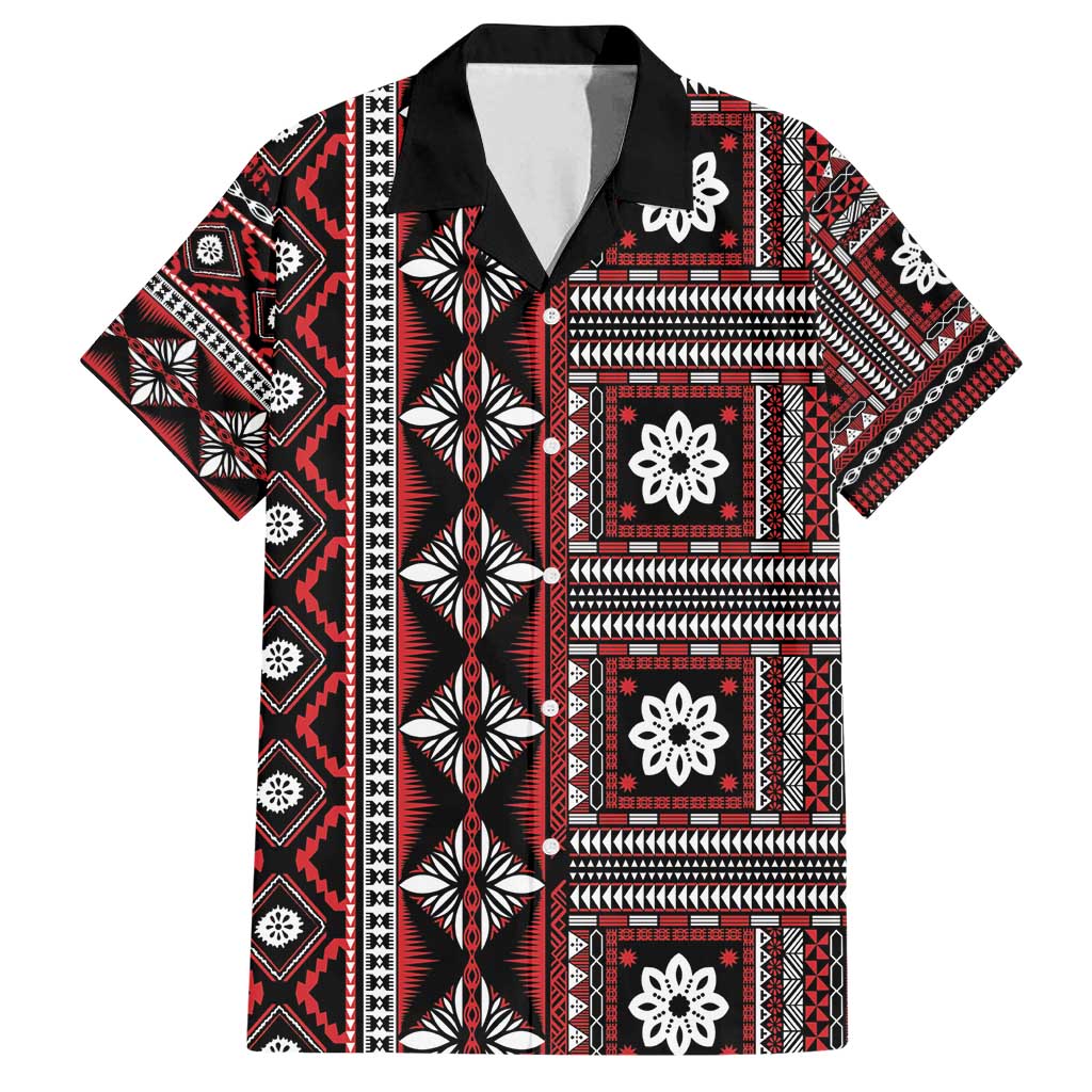 Fiji Masi Tapa Pattern Red Family Matching Off Shoulder Maxi Dress and Hawaiian Shirt - Polynesian Pride
