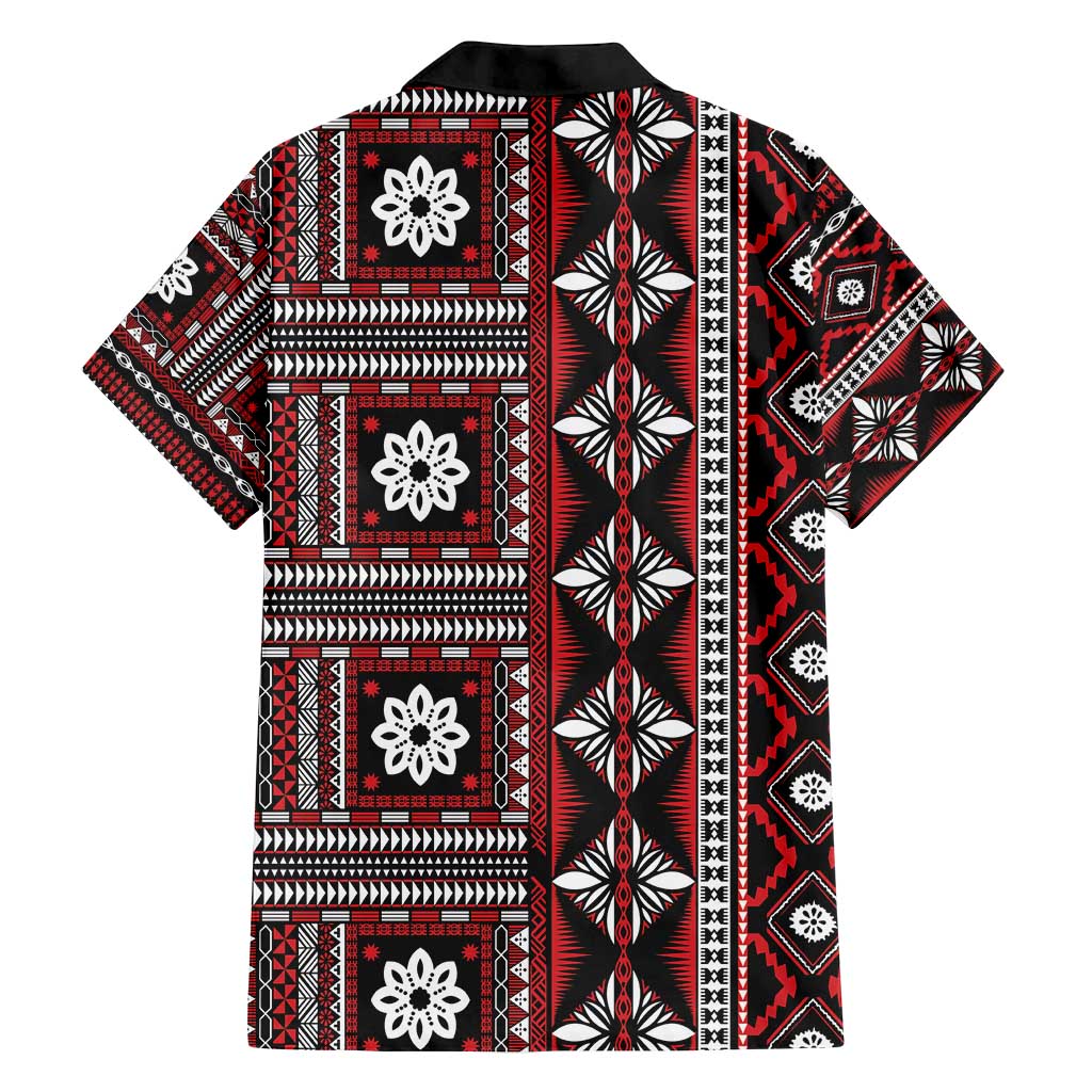 Fiji Masi Tapa Pattern Red Family Matching Off Shoulder Short Dress and Hawaiian Shirt - Polynesian Pride