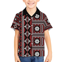 Fiji Masi Tapa Pattern Red Family Matching Off Shoulder Short Dress and Hawaiian Shirt - Polynesian Pride