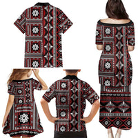 Fiji Masi Tapa Pattern Red Family Matching Puletasi and Hawaiian Shirt - Polynesian Pride