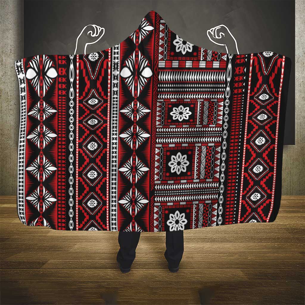 Fiji Masi Tapa Pattern Red Hooded Blanket - Polynesian Pride